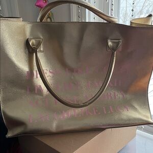 Gold Tote Bag with Pink Accents